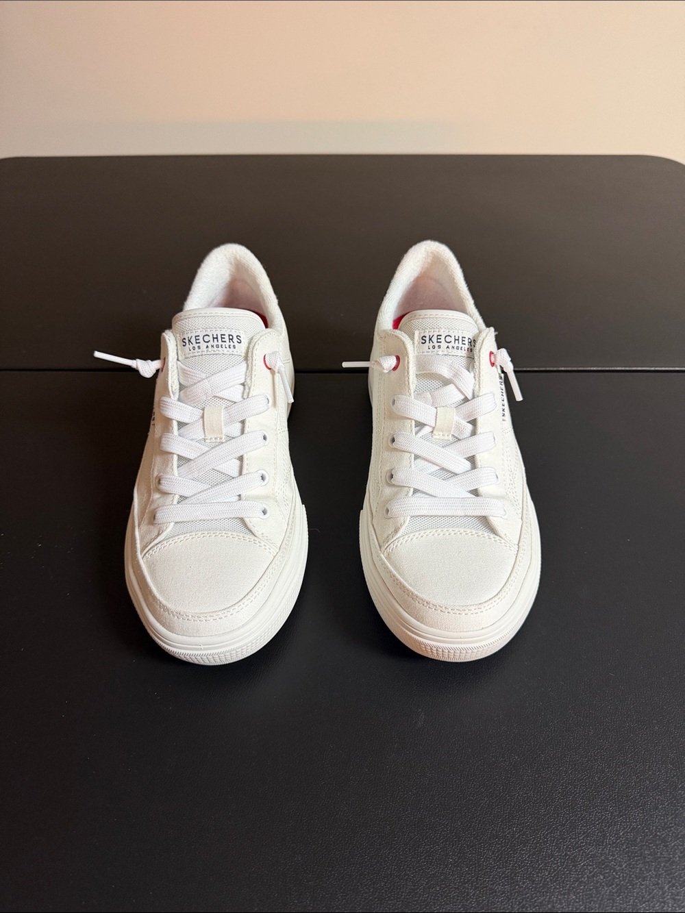 Skechers Women's White Low-Top Lace-Up Sneakers with Red Accent